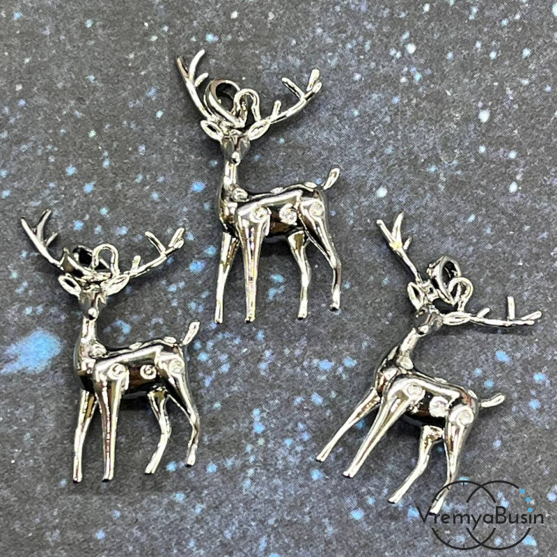 Подвеска "Олень", 12х23 мм, из латуни с родиевым покрытием (1 шт.)