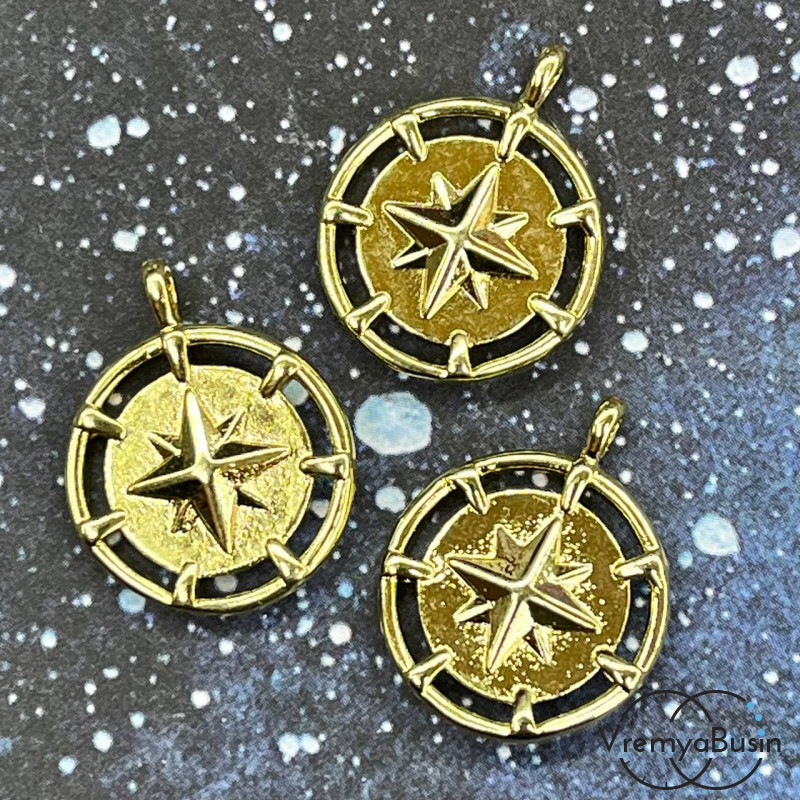 Подвеска "Медальон со звездой", 16х20 мм, из латуни с позолотой (1 шт.)