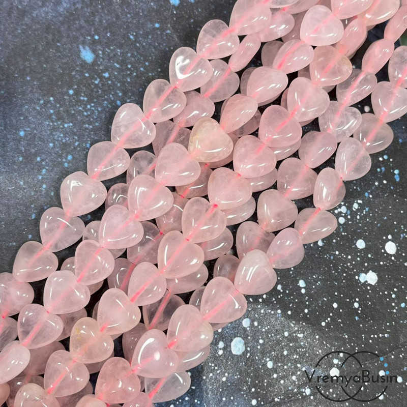 Розовый кварц, сердце гладкое 10 мм (1/2 нити, ок. 19 шт.)