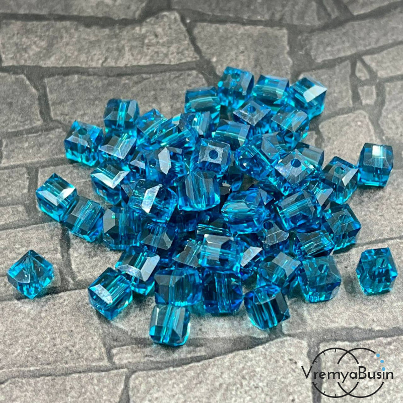 Бусины кубики из граненого стекла, 5 мм цв. темно-бирюзовый   (упак. 10 шт.)