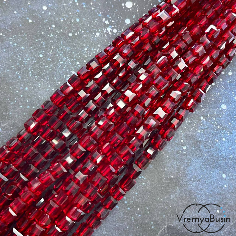 Бусины кубики из граненого стекла, 6 мм, цв. бордовый  (1/2 нити, ок. 35 шт.)