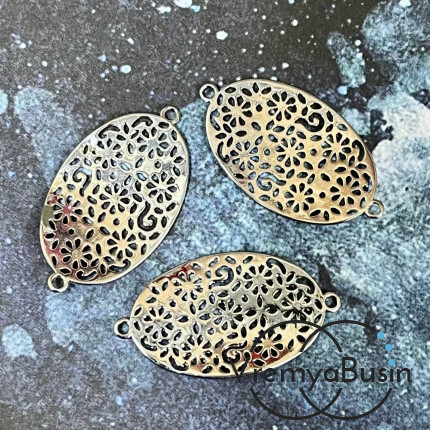 Коннектор "Кружевной овал", 25х14 мм,  латунь с родиевым покрытием (упак. 2 шт.)