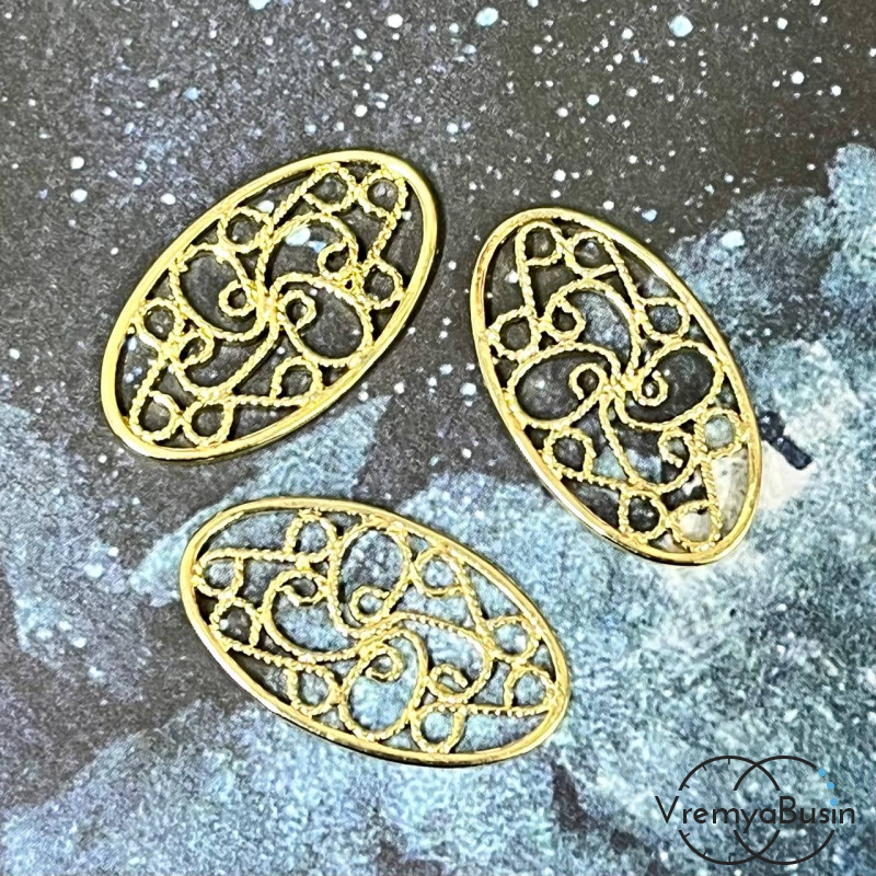 Коннектор "Кружево", 22х13 мм,  латунь с позолотой (упак. 2 шт.)