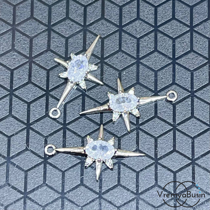 Коннектор "Звезда", 22х12 мм,  латунь с родиевым покрытием (упак. 2 шт.)