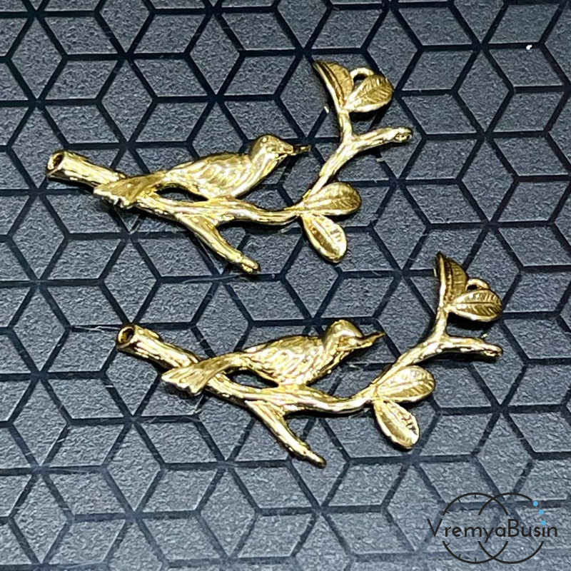 Коннектор "Птичка", 33х12 мм,  латунь с позолотой (упак. 2 шт.)