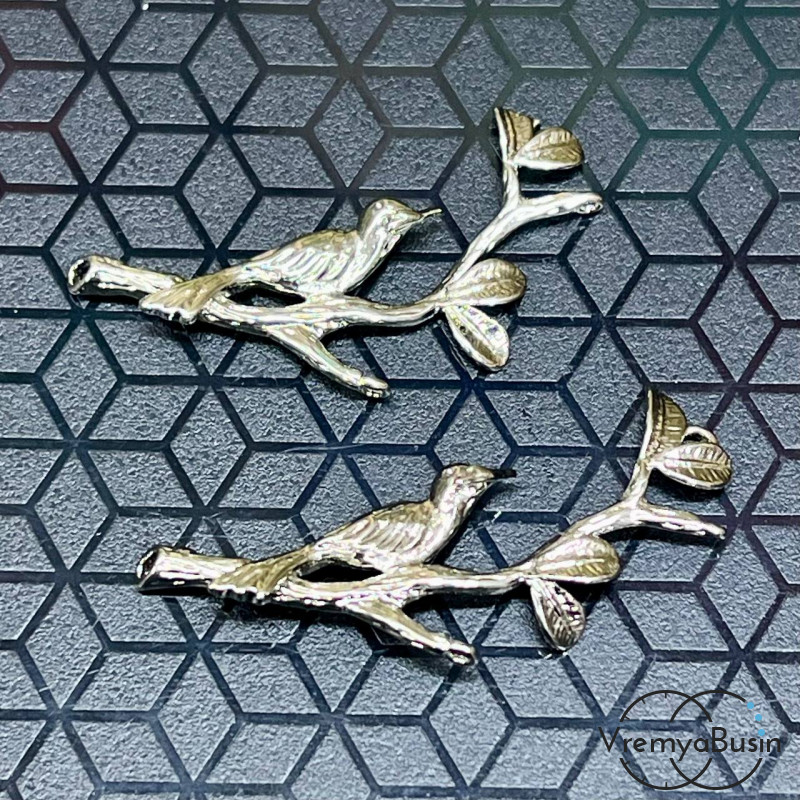 Коннектор "Птичка", 33х12 мм,  латунь с родиевым покрытием (упак. 2 шт.)