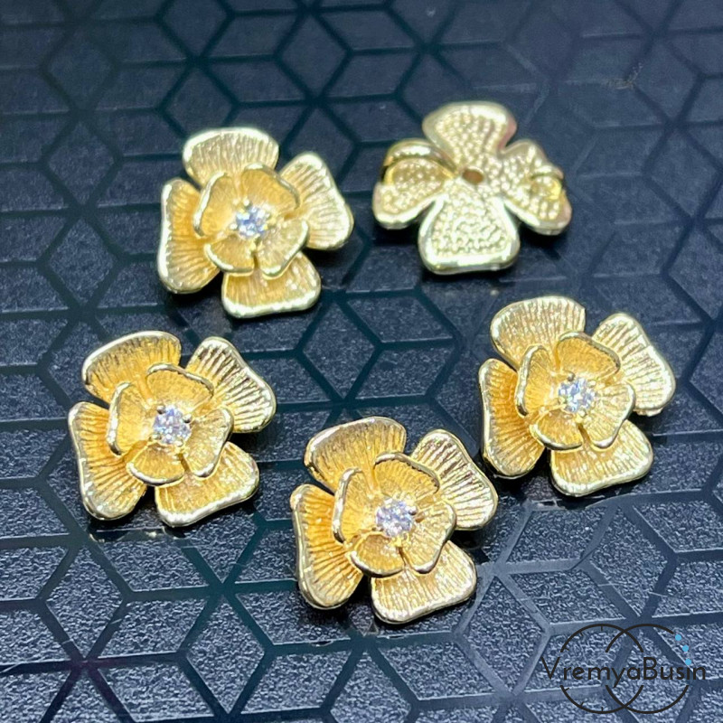 Коннектор "Цветок", 12 мм,  латунь с позолотой (упак. 2 шт.)