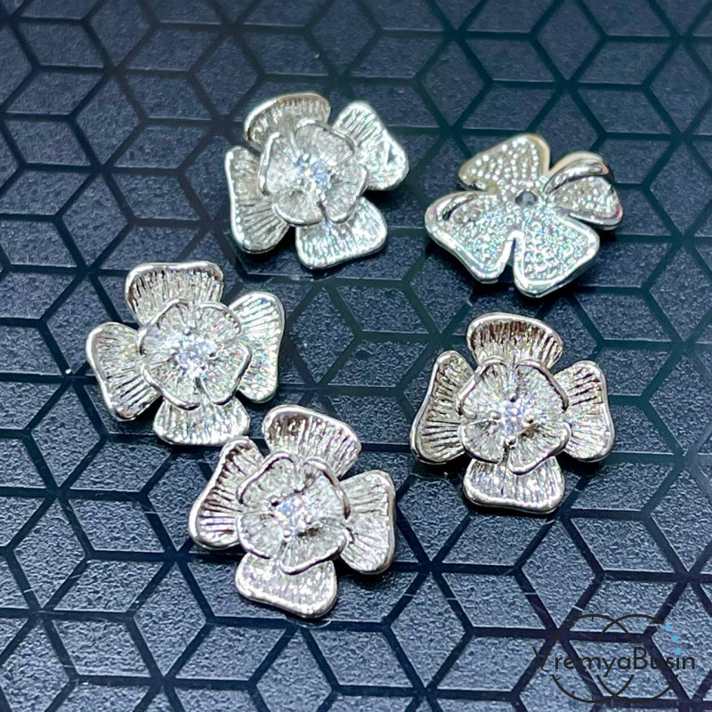 Коннектор "Цветок", 12 мм,  латунь с родиевым покрытием (упак. 2 шт.)