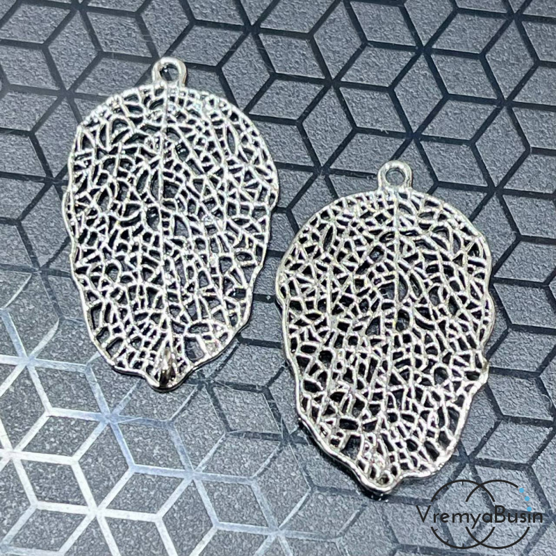 Коннектор  "Кружевной лист", 18х21 мм,  латунь с родиевым покрытием (упак. 2 шт.)