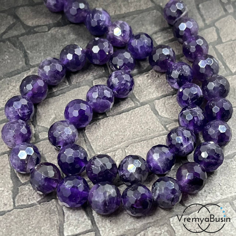 Аметист, шарик граненый 10 мм (нить, ок. 38 шт.)