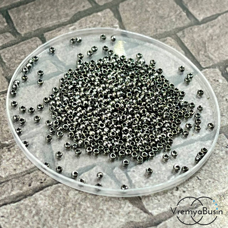 Кримпы мелкие, обжимные бусины, 1х1.5 мм, цв. графит (0,5 гр.)