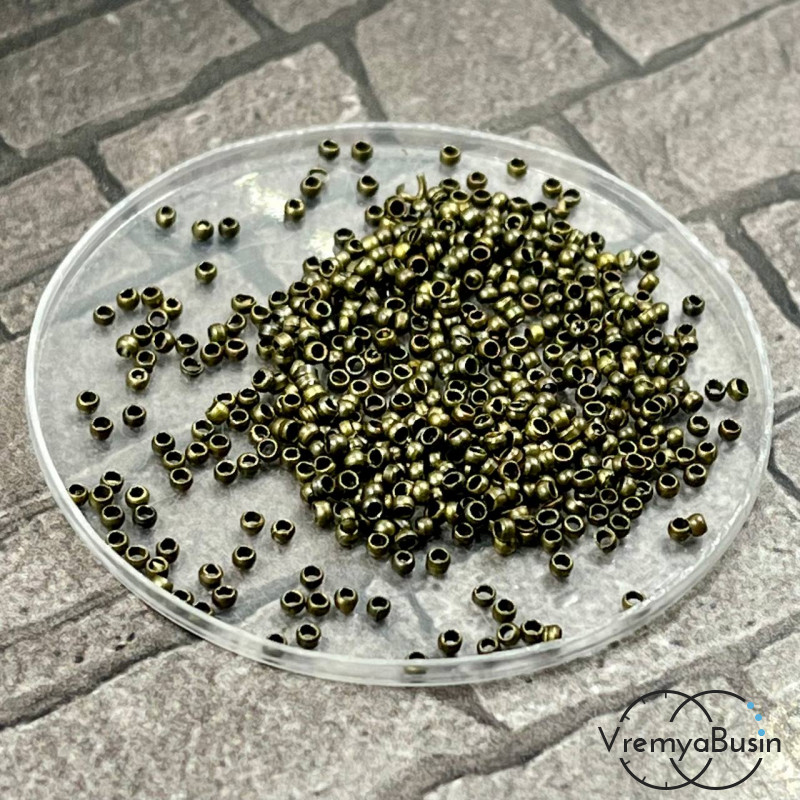 Кримпы мелкие, обжимные бусины, 1х1.5 мм, цв. бронза (0,5 гр.)