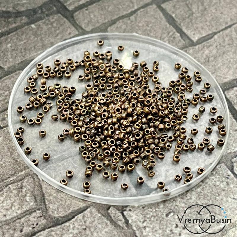Кримпы мелкие, обжимные бусины, 1х1.5 мм, цв. медь (0,5 гр.)