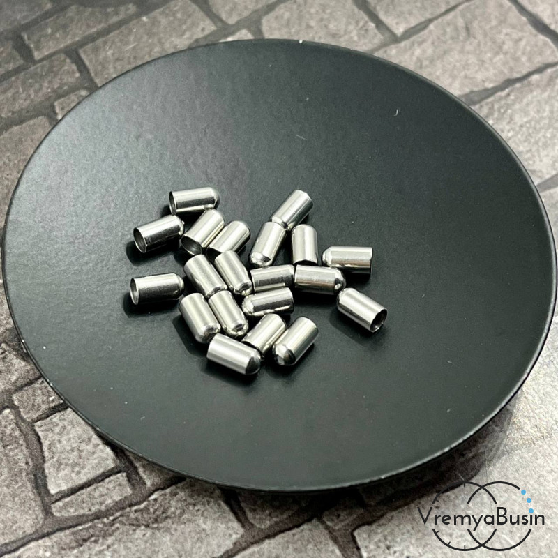 Концевики из нержавеющей стали, 3.5х6.5 мм, для шнура 3 мм  (1 пара)