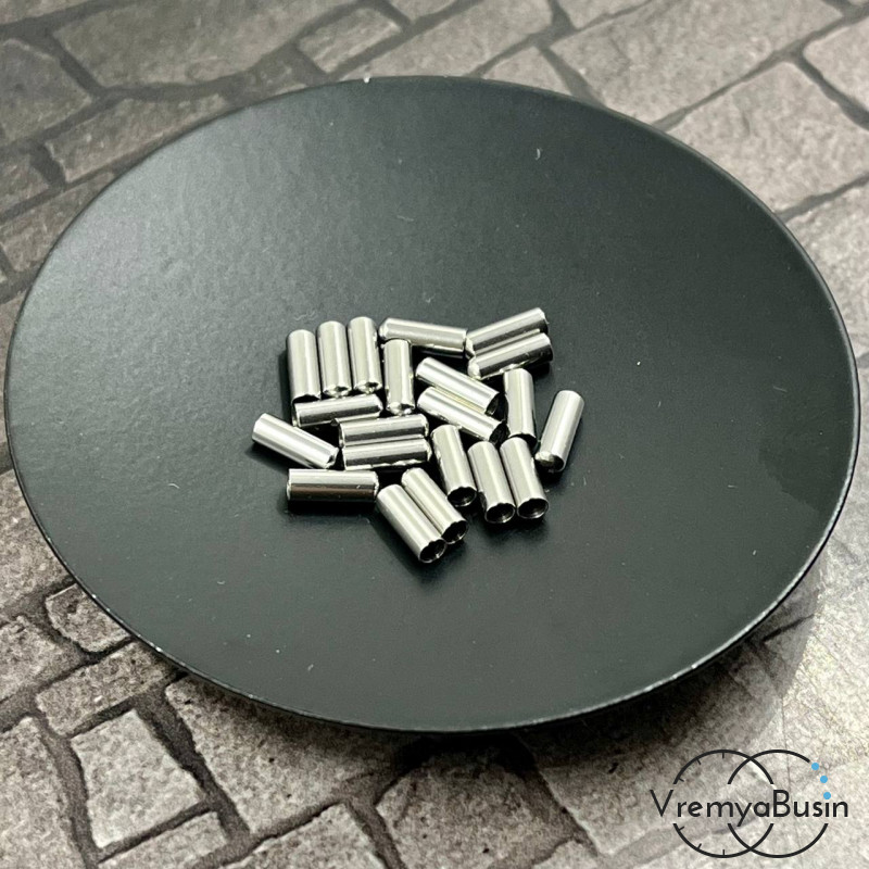 Концевики из нержавеющей стали, 2.5х7 мм, для шнура 2 мм  (1 пара)