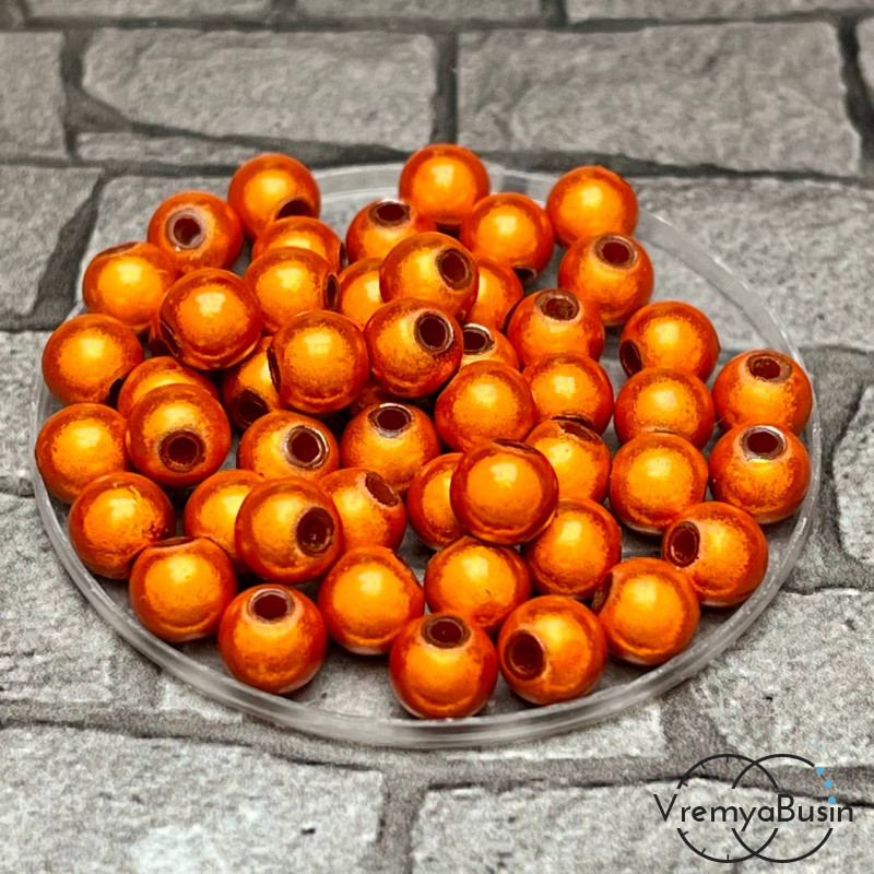 Бусины акриловые со свечением "Неон", шарики 6 мм, цв.  оранжевый   (упак. 20 шт.)