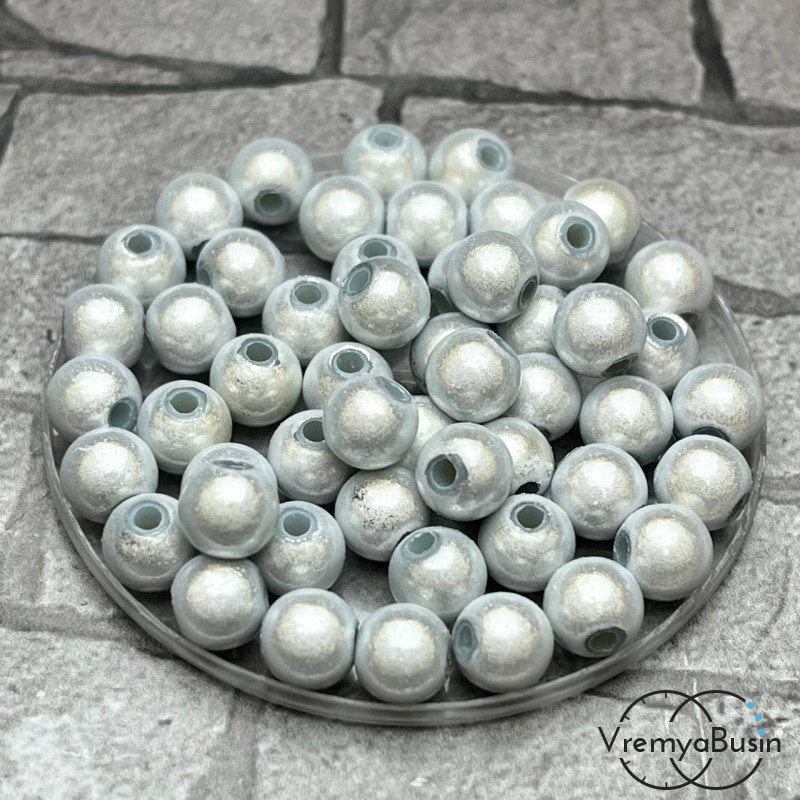 Бусины акриловые со свечением "Неон", шарики 6 мм, цв.   белый  (упак. 20 шт.)