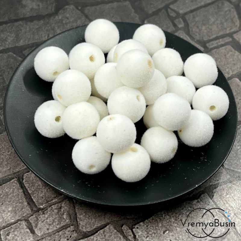 Бусина акриловая с бархатной поверхностью, 10 мм, цв. белый  (1 шт.)