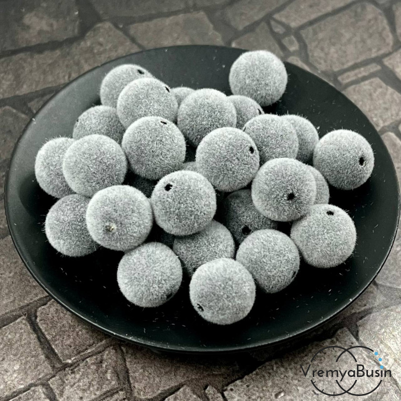 Бусина акриловая с бархатной поверхностью, 10 мм, цв. серый (1 шт.)