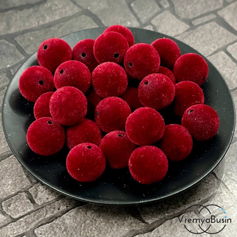 Бусина акриловая с бархатной поверхностью, 10 мм, цв. бордовый (1 шт.)