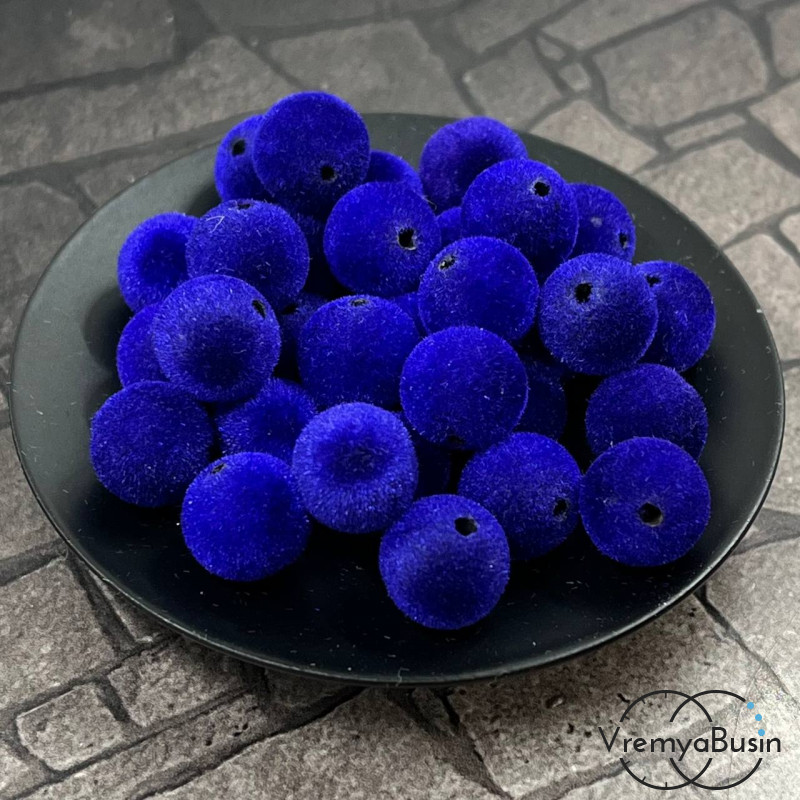 Бусина акриловая с бархатной поверхностью, 10 мм, цв. темно-синий (1 шт.)
