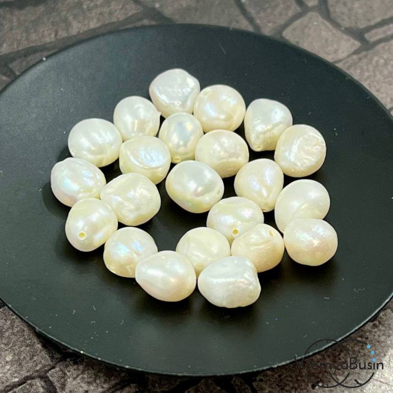 Жемчуг натуральный речной, барочный ок. 8х9 мм, цв. белый (1 шт.)