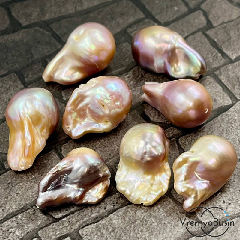 Жемчуг натуральный речной, барочный, ок. 13х22 мм, цв. лиловый (1 шт.)