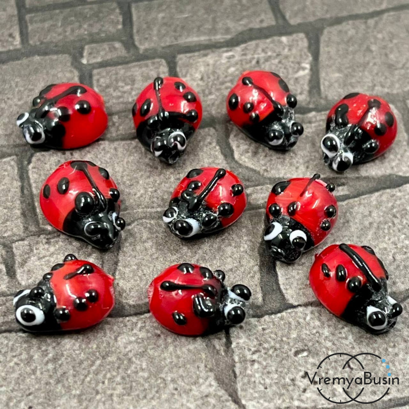 Бусина из стекла "Божья коровка", 9х13 мм, цв. красный (1 шт.)
