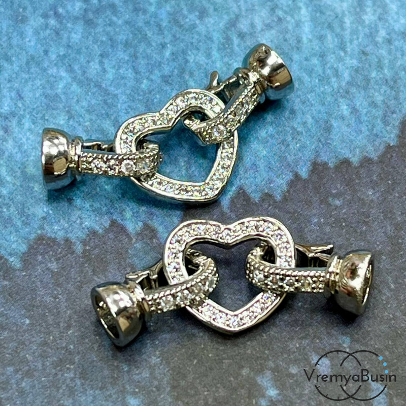 Замок для украшений, 14 мм, латунь с родиевым покрытием и фианитами (1 шт.)