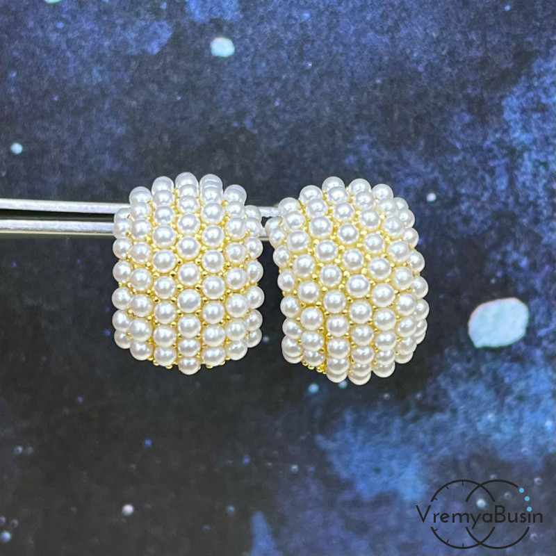 Швензы-гвоздики с иск.жемчугом, 12х17 мм, из латуни с позолотой (1 пара)