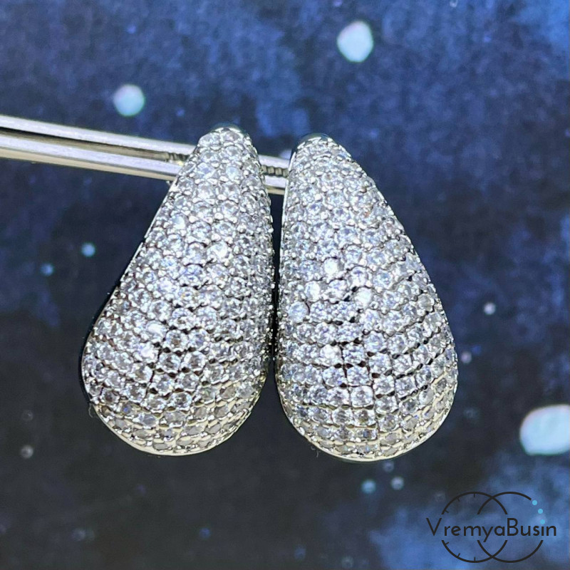 Швензы-гвоздики с фианитами, 14х25 мм, из латуни с родиевым покрытием (1 пара)