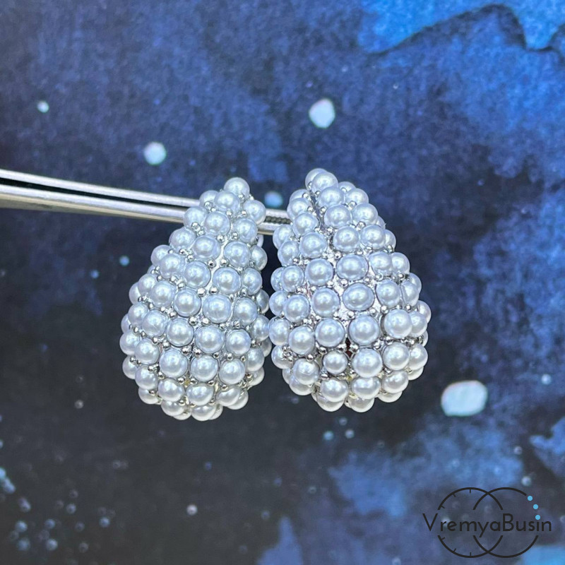 Швензы-гвоздики с иск.жемчугом, 17х27 мм, из латуни с родиевым покрытием (1 пара)