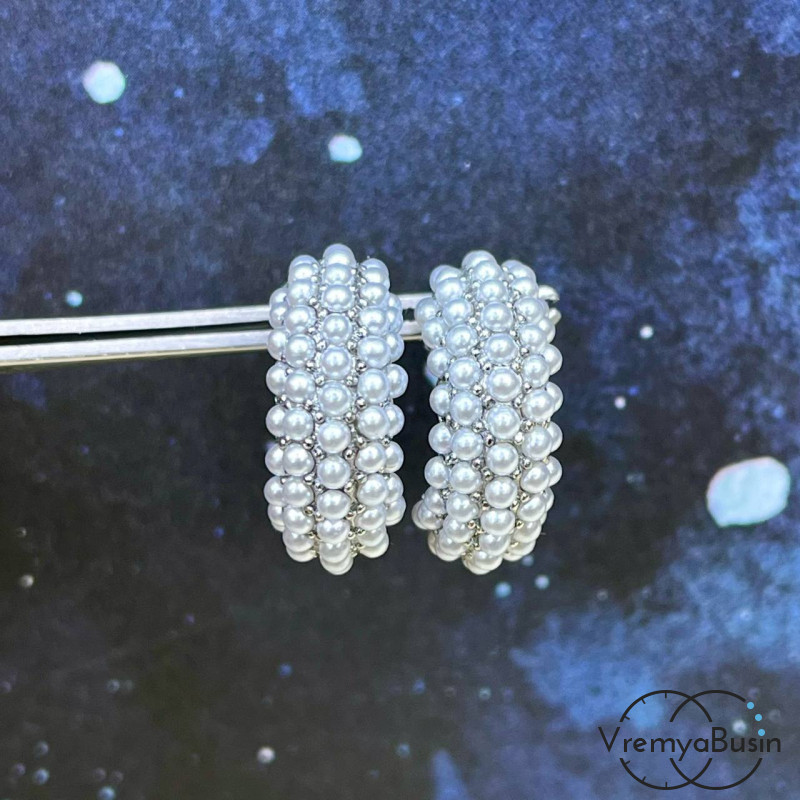 Швензы-гвоздики с иск.жемчугом, 8х20 мм, из латуни с родиевым покрытием (1 пара)