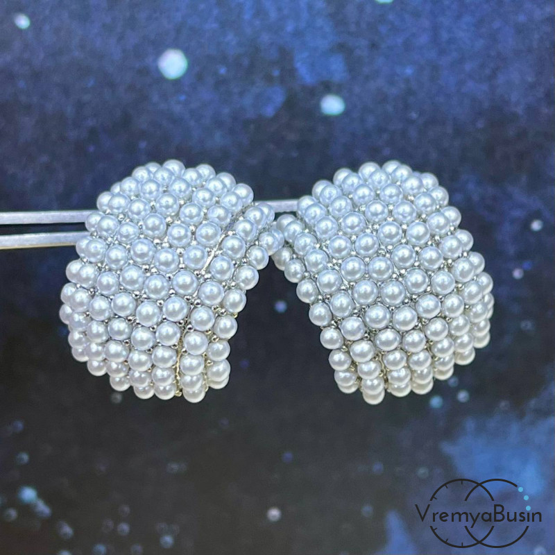 Швензы-гвоздики с иск.жемчугом, 20х15 мм, из латуни с родиевым покрытием (1 пара)