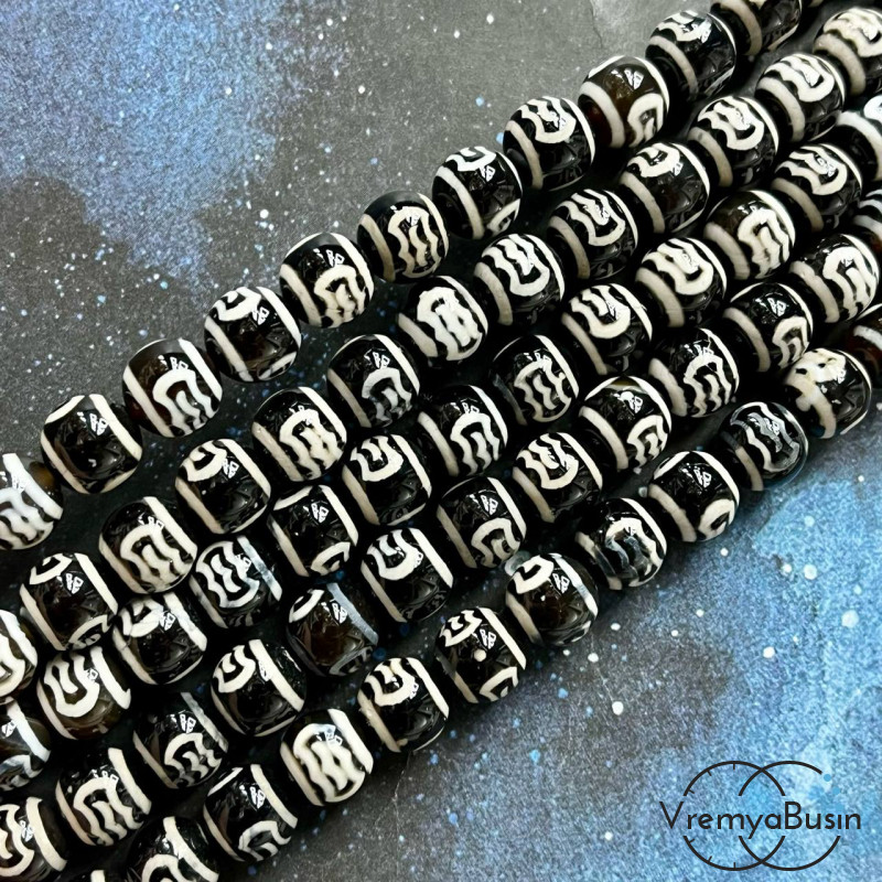 Бусины дзи из агата "Гаруда", шарик гладкий 8 мм (1/2 нити, ок. 24 шт.)