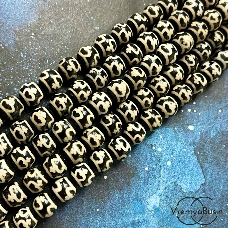 Бусины дзи из агата "Нектарный сосуд", шарик гладкий 8 мм (1/2 нити, ок. 24 шт.)