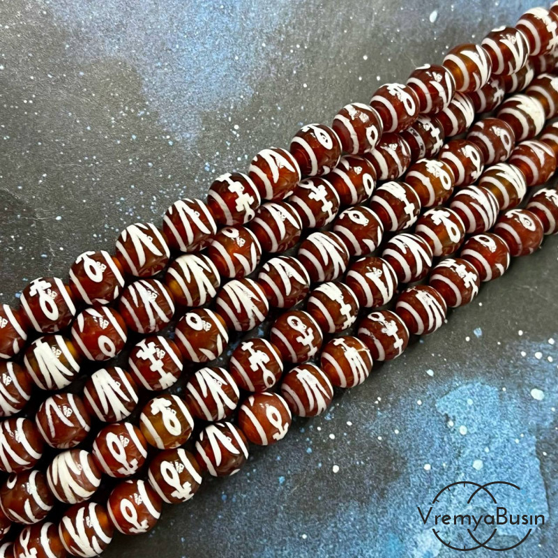 Бусины дзи из сердолика "Аристократ", шарик гладкий 8 мм (1/2 нити, ок. 24 шт.)