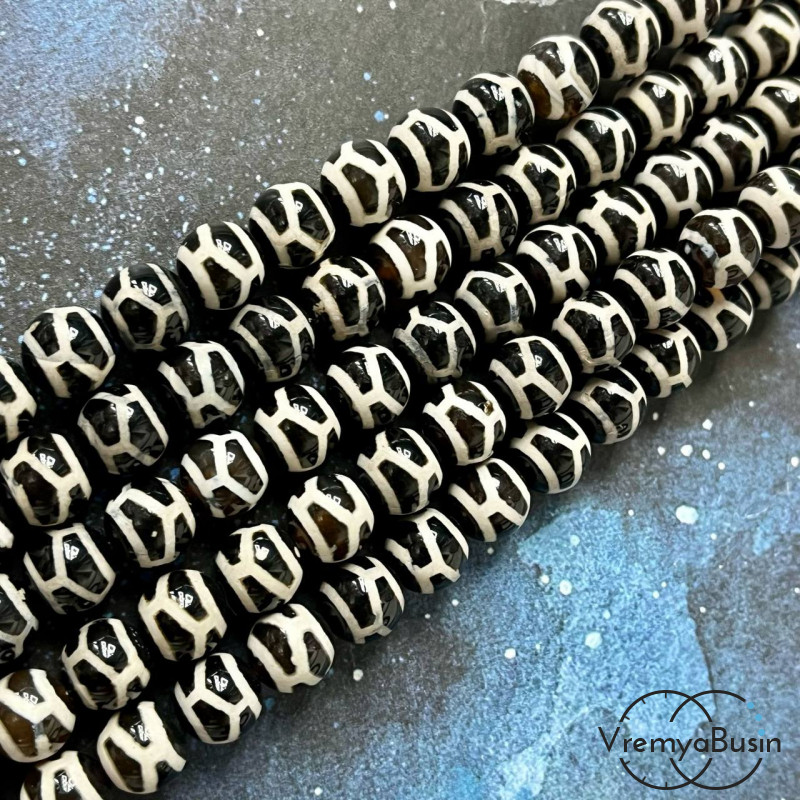 Бусины дзи из агата "Черепаха", шарик гладкий 8 мм (1/2 нити, ок. 24 шт.)