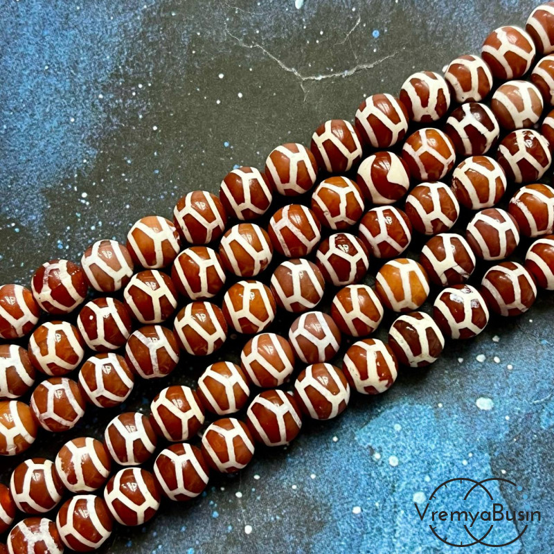 Бусины дзи из сердолика "Черепаха", шарик гладкий 8 мм (1/2 нити, ок. 24 шт.)