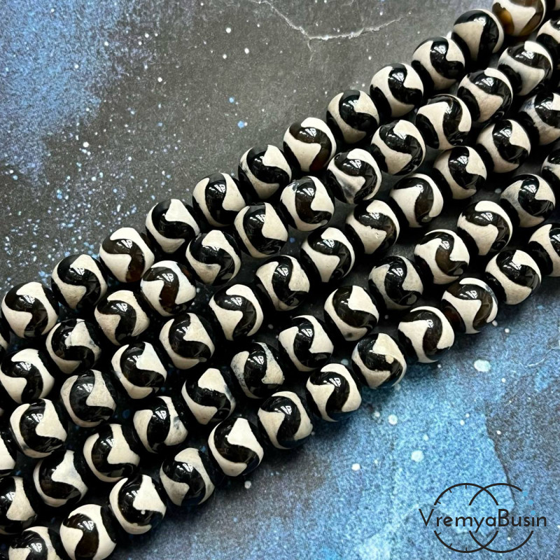 Бусины дзи из агата "Зуб тигра", шарик гладкий 8 мм (1/2 нити, ок. 24 шт.)