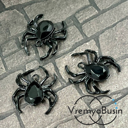 Подвеска в готическом стиле, паук с черным кристаллом, 18х21 мм  (1 шт.)