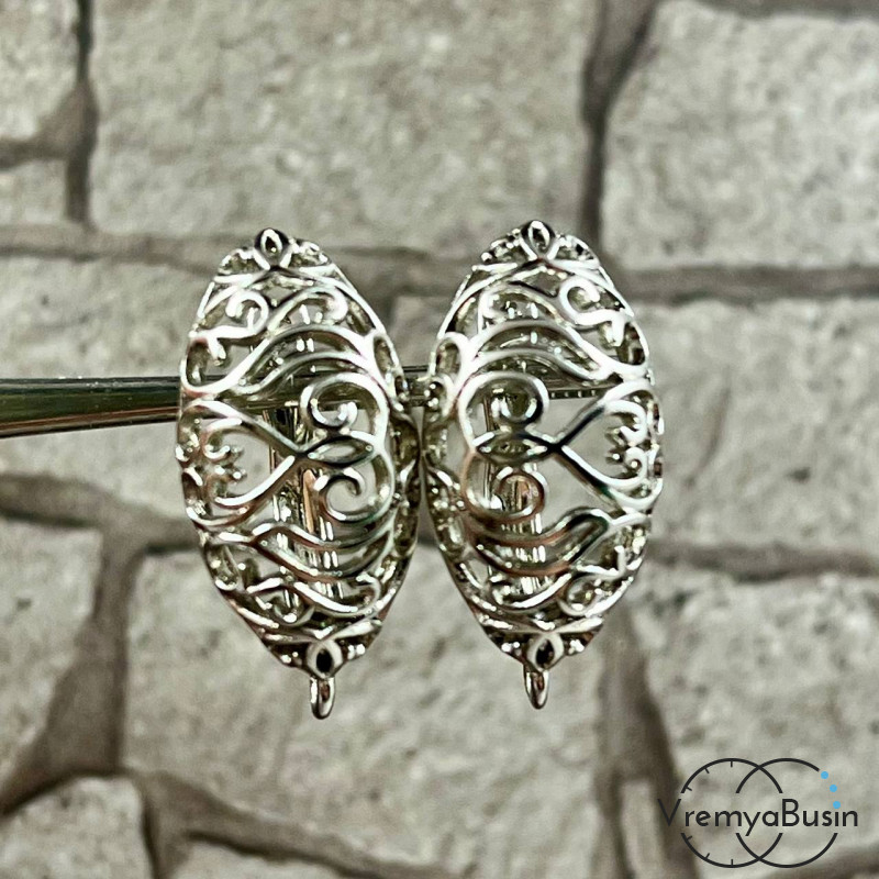 Швензы с английским замком, 20х10 мм, латунь с родиевым покрытием (1 пара)