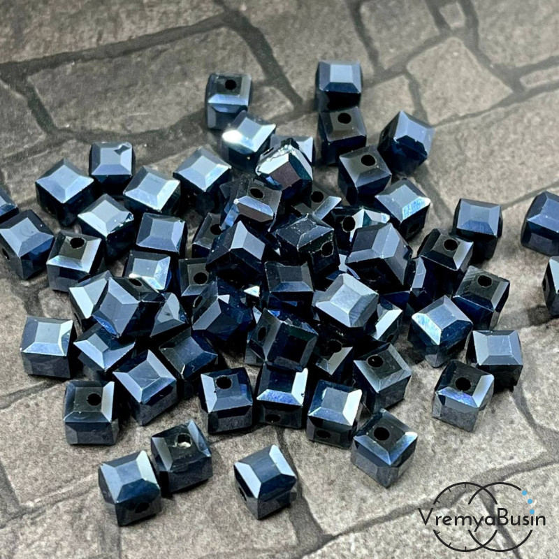 Бусины кубики из граненого стекла, 6 мм, цв. гематит    (упак. 10 шт.)