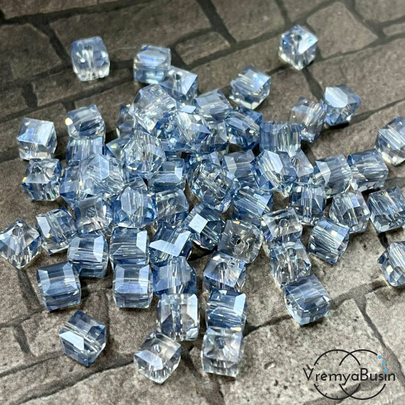 Бусины кубики из граненого стекла, 6 мм, цв. серо-голубой     (упак. 10 шт.)