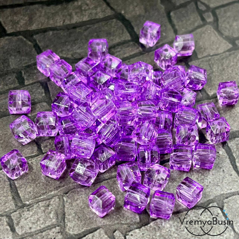 Бусины кубики из граненого стекла, 6 мм, цв. сиреневый     (упак. 10 шт.)