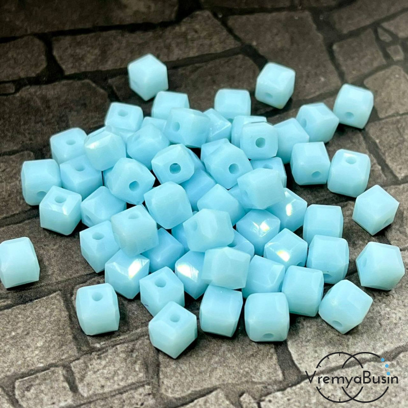 Бусины кубики из граненого стекла, 6 мм, цв. бирюзовый матовый    (упак. 10 шт.)