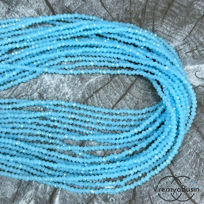 Бусина рондель из граненого стекла 2х3 мм (нить 130 шт.) БИРЮЗОВЫЙ ПОЛУМАТОВЫЙ