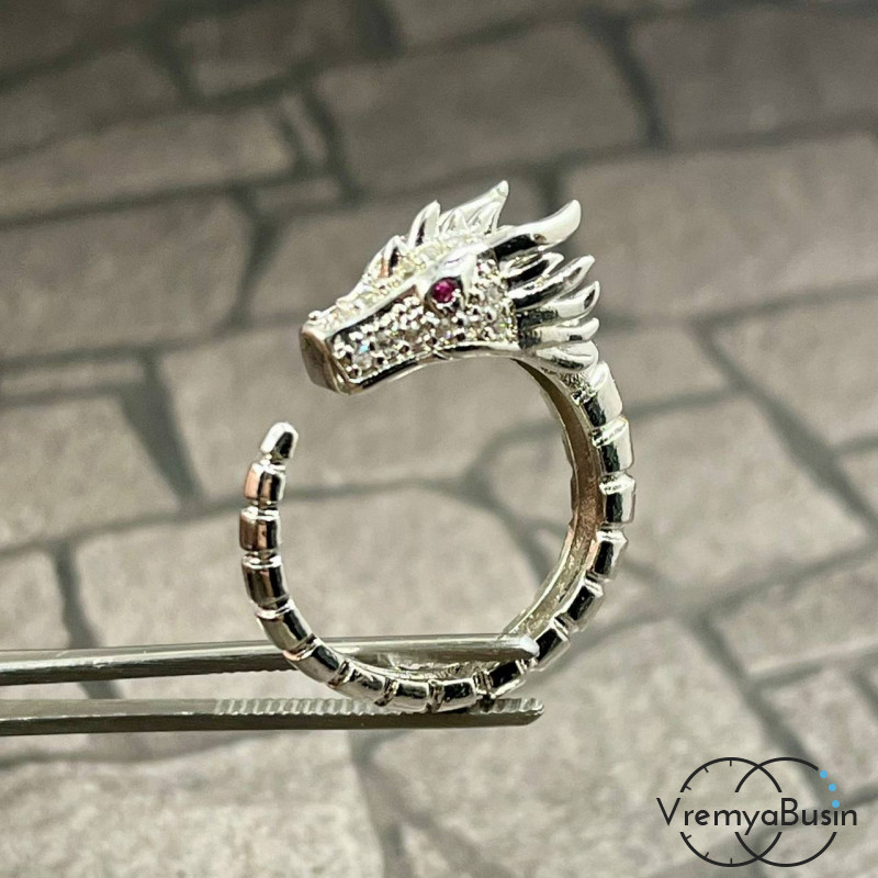 Кольцо "Дракон" из латуни с родиевым покрытием (1 шт.)