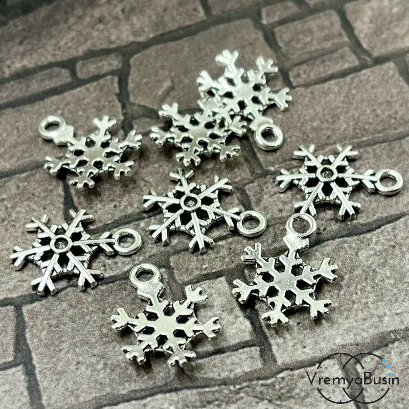 Снежинка, подвеска металлическая, 13х17 мм,  цв. серебро (1 шт.)