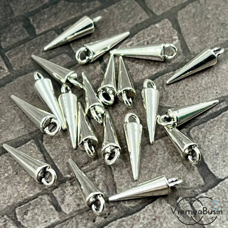 Шип, подвеска металлическая, объемная, 16х4 мм, цв. серебро (1 шт.)